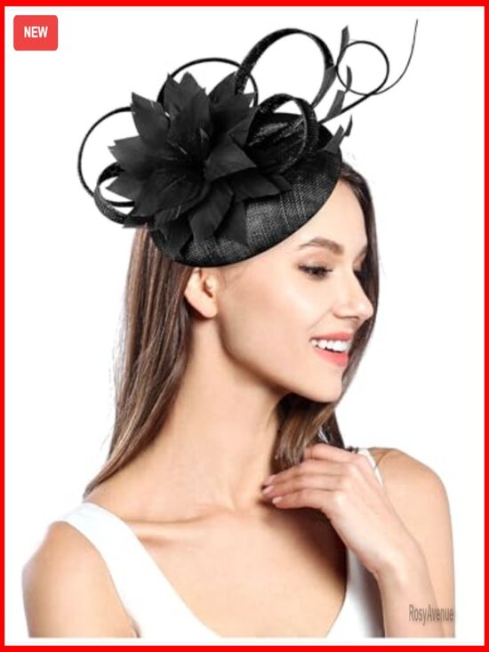 Sinamay Fascinator Hat with Feather Flower Derby Church Wedding Headband Clip
